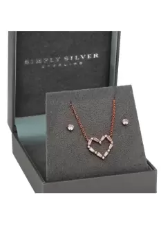 Image of Sterling Silver Rose Gold with Cubic Zirconia Open Heart Set - Gift Boxed