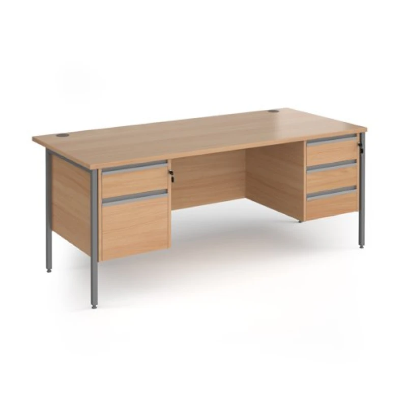Image of Contract 25 Office Desk Rectangular Desk 1800mm With Double Pedestal Beech Top With Graphite Frame 800mm Depth Contract 25 CH18S23-G-B Beech C