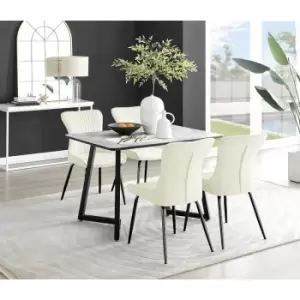 Image of Furniturebox Carson White Marble Effect Recatngular 120cm Dining Table & 4 Cream Nora Black Leg Velvet Chairs