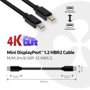 Image of club3D Mini DisplayPort Cable Mini DisplayPort plug, Mini DisplayPort plug 2m Black CAC-2161 Flame-retardant DisplayPort cable
