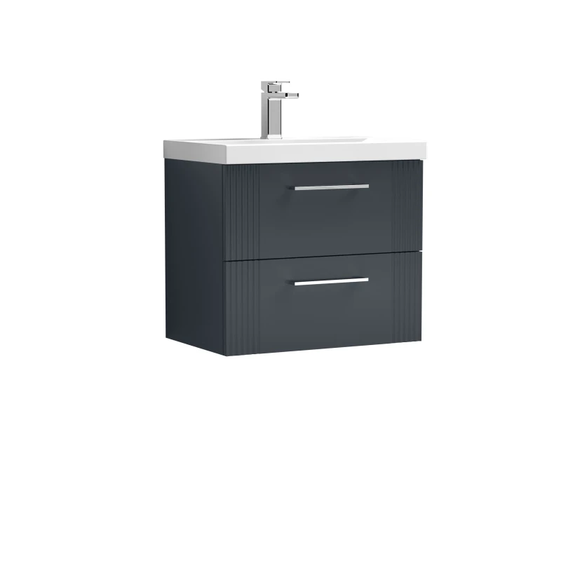 Image of Balterley 2 Drawer Wall Hung Vanity Unit MidEdge Basin Soft Black 600mm Grey
