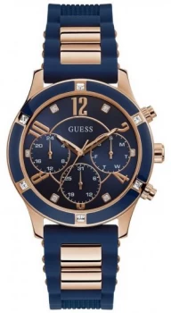 Image of Guess Womens Breeze Blue Rubber Strap Blue Dial Watch