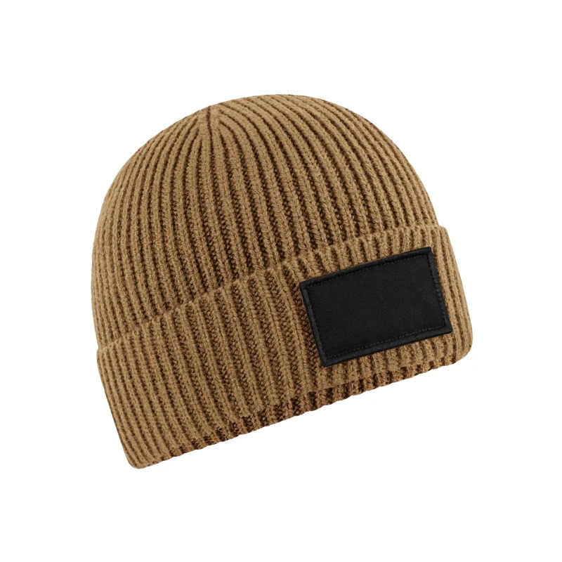 Image of Beechfield Beechfield Men Fashion Patch Beanie in Brown Brown One Size Male 5063425451333