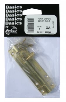 Image of Select Hardware Door Bolt Brass 75mm 1 Pack