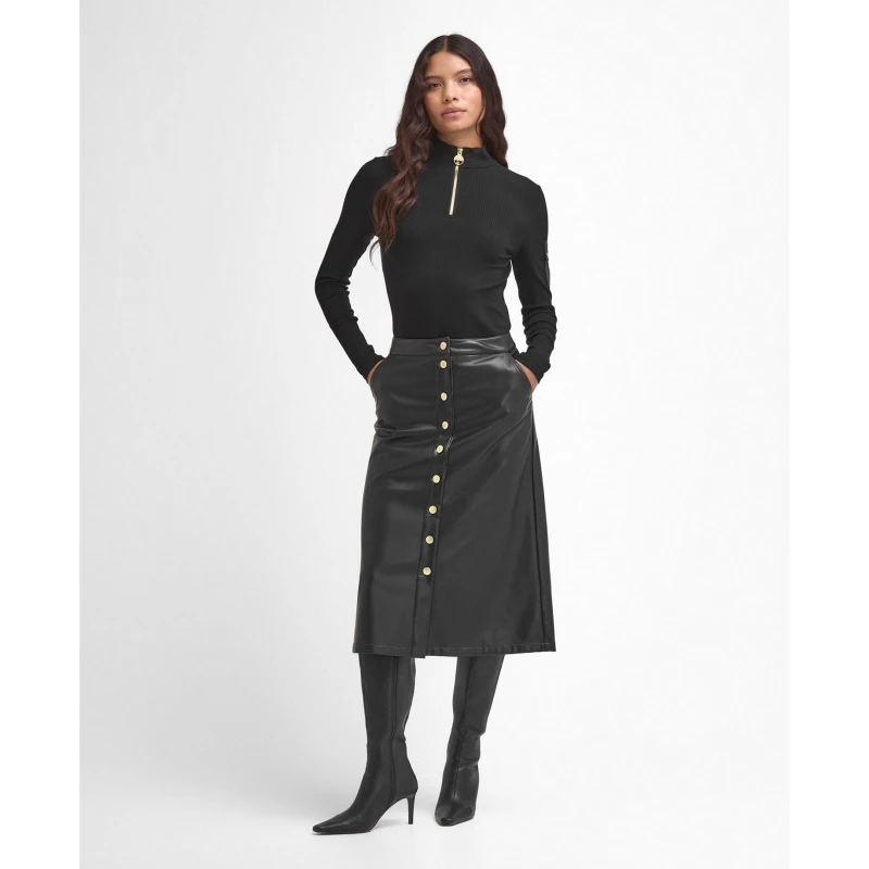 Image of Barbour International Aria Faux-Leather Midi Skirt - Black 16