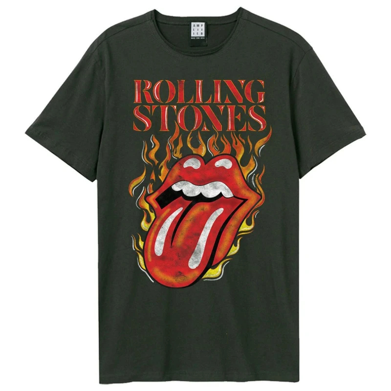 Image of Amplified Amplified Men Hot Tongue The Rolling Stones T-Shirt in Charcoal Size: Small Charcoal S Male 5063470046393