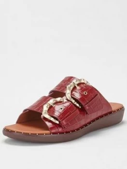 Image of Fitflop Kaia Bamboo Buckle Flat Sandal - Red