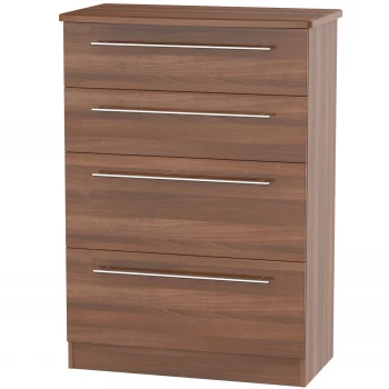Image of Robert Dyas Edina Ready Assembled 4-Drawer Deep Chest of Drawers - Walnut