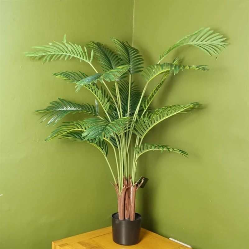 Image of Leaf 110cm Large Artificial Areca Palm Tree Potted in Black Pot Green
