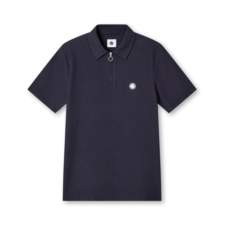 Image of Pretty Green Mens Islington Zipped Short-Sleeve Polo Shirt Navy male Small