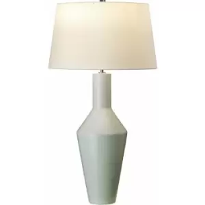 Image of Table Lamp Matt Finished Pale Sage Green Ivory Cylinder Shade LED E27 60W