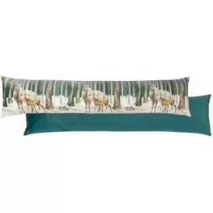Image of Stag Scene Watercolour Draught Excluder Cover, Teal - Evans Lichfield