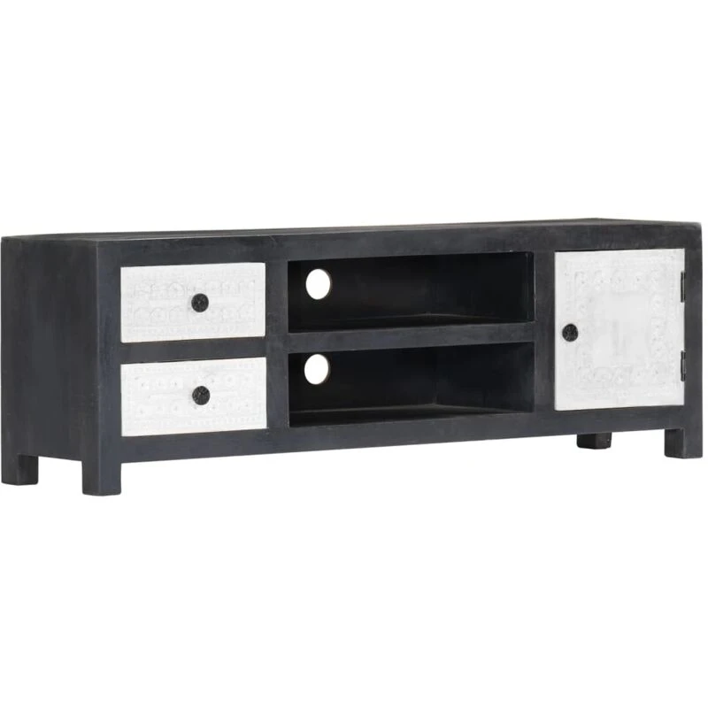 Image of VIDAXL Hand Carved TV Cabinet Grey&White 120x30x40cm Solid Wood Mango vidaXL 282723