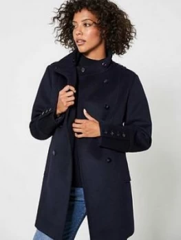 Image of Mint Velvet Funnel Neck Button Coat - Navy