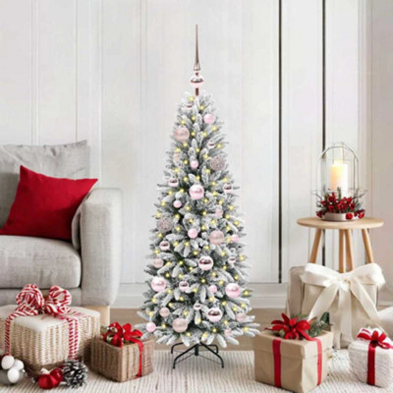 Image of vidaXL Artificial Christmas Tree with 150 LEDs, Pink Balls White 53 x 53 x 120 cm, White 3396023
