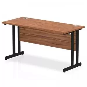 Image of Impulse 1400 x 600mm Straight Desk Walnut Top Black Cantilever Leg