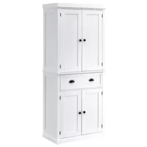 Image of Homcom Freestanding Kitchen Pantry Storage Cabinet With Drawer Adjustable Shelving White Cup Handles