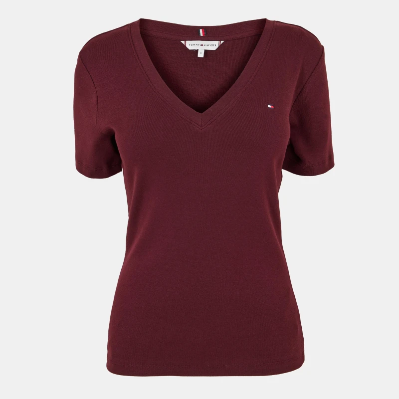 Image of Tommy Hilfiger V-Neck Striped T-Shirt Deep Burgundy female 10 (S)