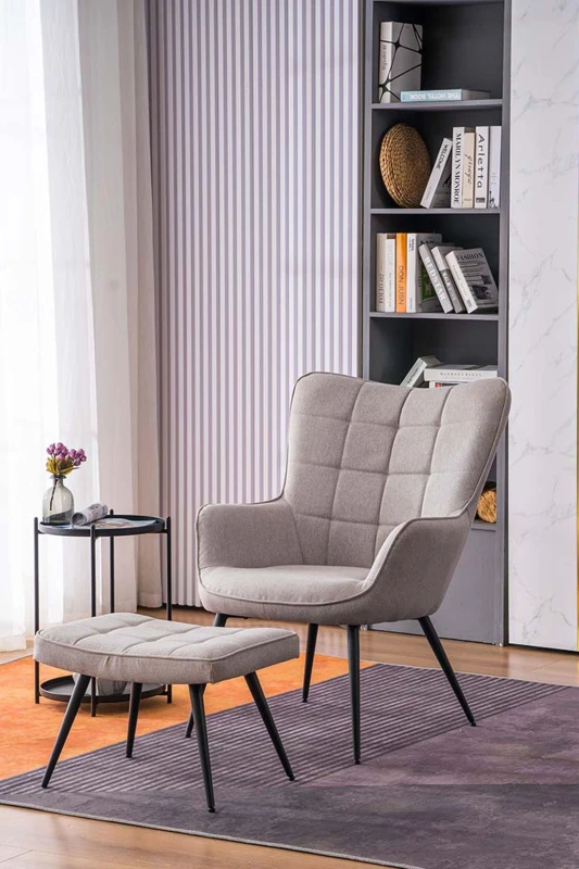 Image of More4Homes Vera Fabric Occasional Living Room Modern Accent Chair with Footstool Light Grey