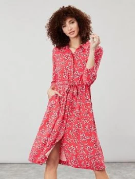 Image of Joules Winslet Button Front Shirt Dress - Red