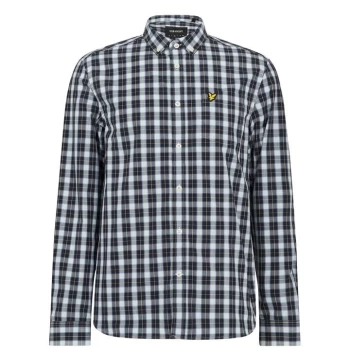 Image of Lyle and Scott Poplin Check Shirt - Black/ Ice W625