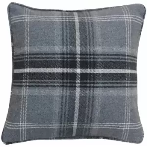 Image of Riva Paoletti - Aviemore Heritage Tartan Check Faux Wool Piped Cushion Cover, Grey, 45 x 45 Cm