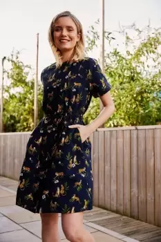 Image of Navy Recycled Cheetah Print Shirt Dress