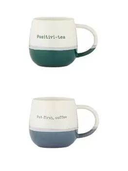 Image of Price & Kensington Set Of 2 Slogan Blue & Teal Mugs