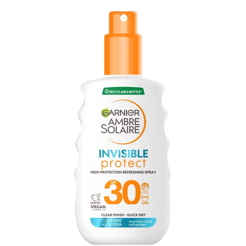 Image of Garnier Ambre Solaire Invisible Protect Sun Protection Spray SPF30 Invisible Finish Sun Cream Spray 150ml