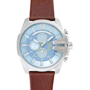 Image of Mega Chief Chronograph Light Quartz Blue Dial Brown Leather Mens Watch