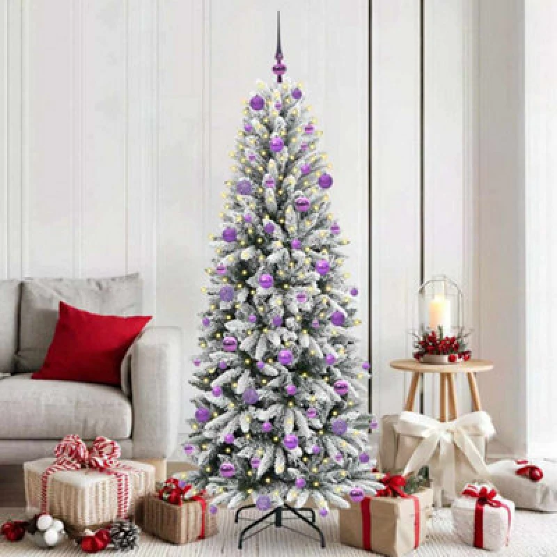 Image of vidaXL Artificial Christmas Tree with 300 LEDs, Lilac Balls White 73 x 73 x 180 cm, White 3396051