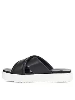 Image of UGG Zayne Crossband Wedge Sandals - Black Leather, Black, Size 7, Women