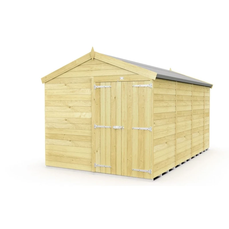 Image of Buttercup Farm 8 x 15 Feet Apex Shed - Double Door W/O Window - L454 x W231 x H217cm in Brown Brown Unisex