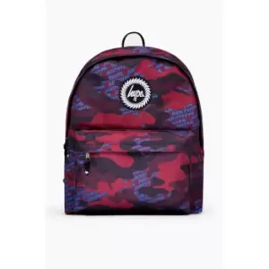 Image of Hype Camo Repeat Logo Backpack (One Size) (Burgundy/Blue/Black)