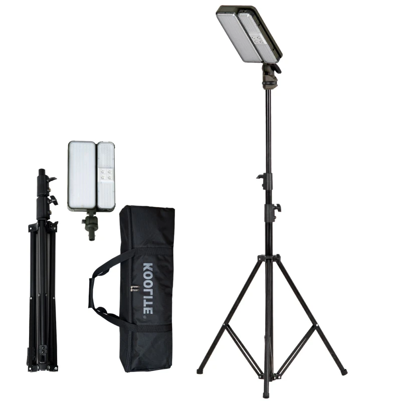 Image of Koolite Rechargeable Work Light Kits with Tripod Stand, Battery & Solar Powered in Black Unisex