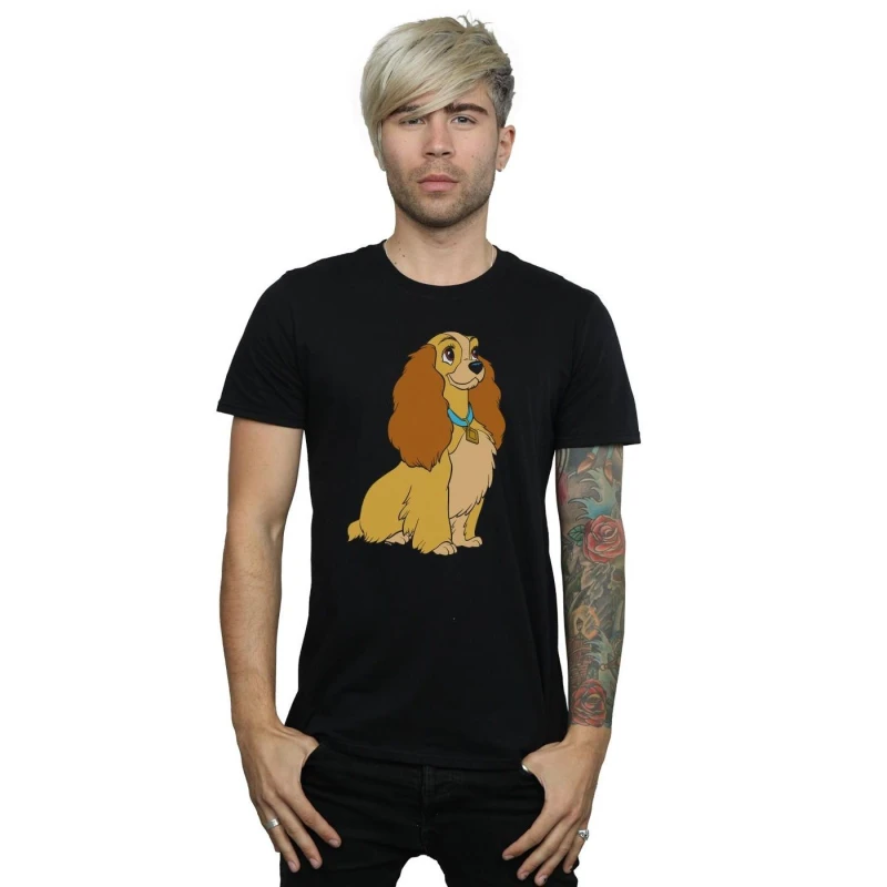 Image of Disney Men Lady And The Tramp Lady Spaghetti Heart T-Shirt in Black Size: Small Black S Male 5059400511055
