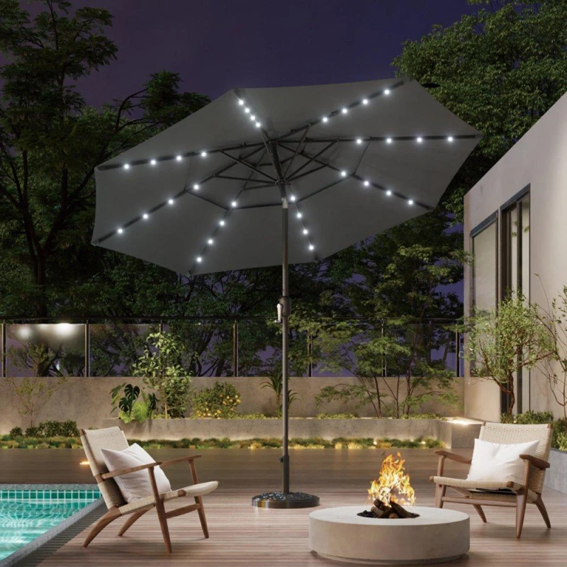 Image of Breeins Outdoor 3-Tier Umbrella with Solar Lights Black L