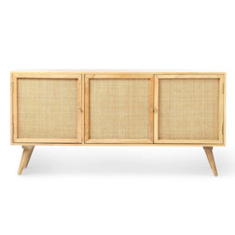 Image of Desser Manhattan Sideboard 3 Door Mango Wood & Cane Webbing In Natural H70Cm X W145Cm X D45Cm