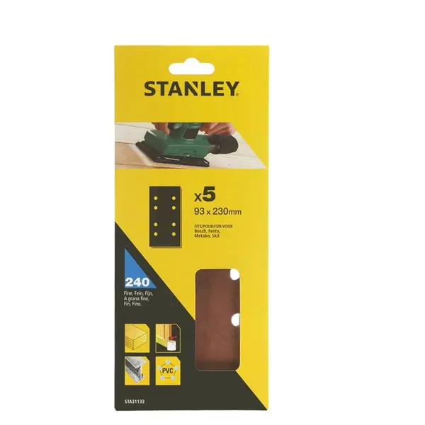 Image of Stanley 1/3 Sheet Sander Punched Wire Clip 240G Sanding Sheets