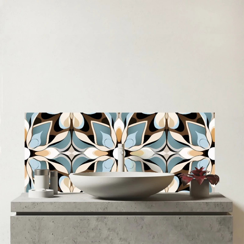 Image of Warren Reed - Designer Beige & Brown Abstract Pattern Glass Bathroom Splashback in Grey Grey Unisex