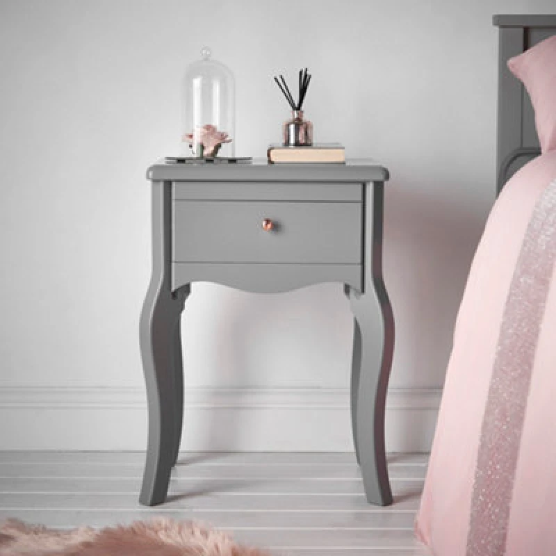 Image of CARME HOME Carme Home - Sorrento - Grey Bedside Table with 1 Drawer Gold Handle Vintage Style Design Bedroom Living Room Furniture Storage Organiser 5