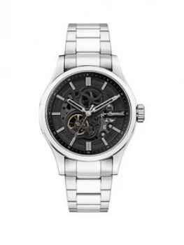 Image of Ingersoll Ingersoll Armstrong Black And Silver Detail Skeleton Automatic Dial Stainless Steel Bracelet Watch