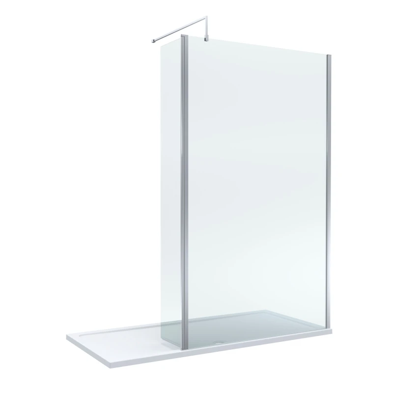 Image of Balterley 8mm Glass Wetroom Screen and Return Chrome and Tray 1700 x 700mm Silver