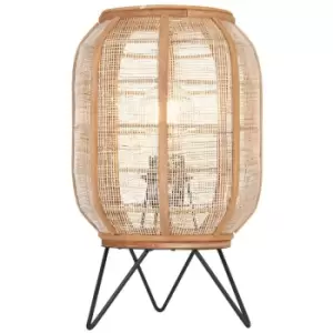 Image of Endon Zaire Complete Table Lamp, Natural Linen, Natural Bamboo, Matt Black