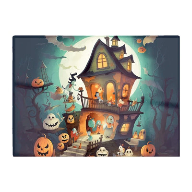 Image of Warren Reed Designer Illustrations A Whimsical Haunted House Glass Chopping Board