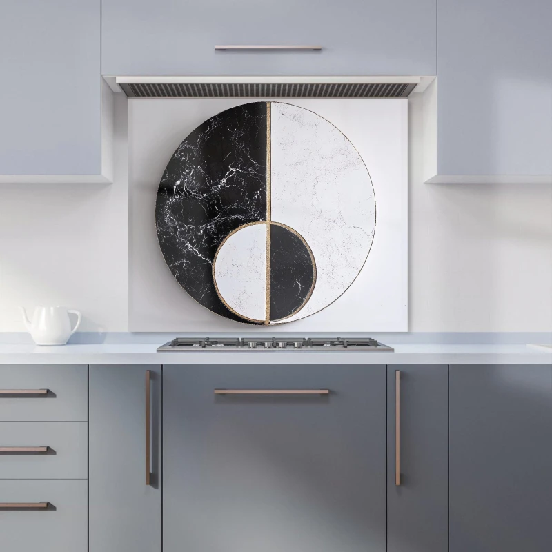Image of Warren Reed - Designer Sleek Yin Yang Marble Design Kitchen Splashback Size: 600mm x 600mm Multicolor Unisex 600mm x 600mm