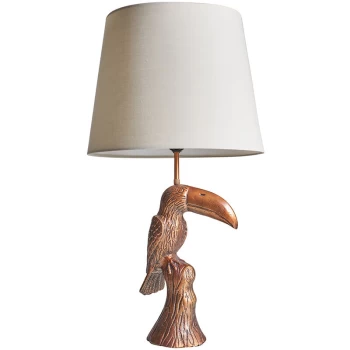 Image of Toucan Bronze Metal Table Lamp with Tapered Lampshade - Beige