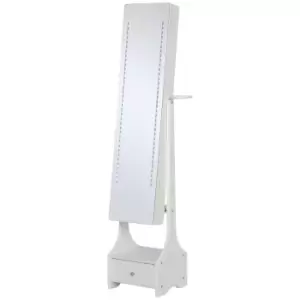Image of Homcom Freestanding Mirror Hidden Jewellery Storage With Adjustable Brightness LED Lights And Drawer White