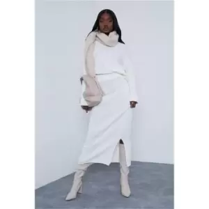 Image of I Saw It First Cream Ribbed Knitted Midaxi Skirt - White
