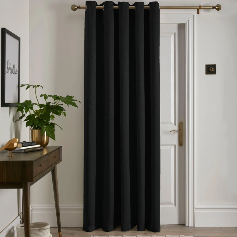 Image of Fusion Strata 66x84 Eyelet Door Curtain Black
